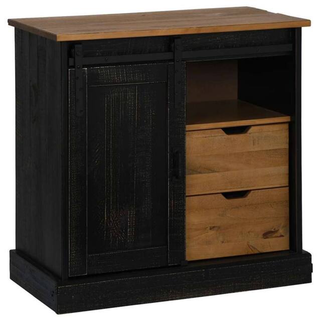Berkfield Home Sideboard HALDEN with Sliding Door Black 80x40x80 cm Solid Wood - Size: 80 x 40 x 80 cm - image 1