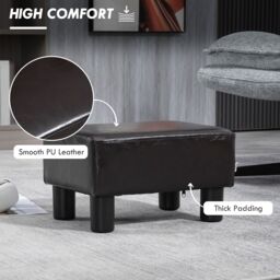 HOMCOM Chic Faux Leather Footstool Ottoman Cube with 4 Plastic Legs Brown - Size: 40 cm x 30 cm - thumbnail 4