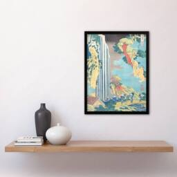 Artery8 Katsushika Hokusai Framed Wall Art Ono Waterfall On The Kisokaido in Orange - Size: A4 - thumbnail 2