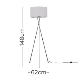 ValueLights Camden Polished Chrome Tripod Floor Lamp with Drum Lamp Shade & Bulb in Grey - thumbnail 4