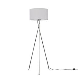 ValueLights Camden Polished Chrome Tripod Floor Lamp with Drum Lamp Shade & Bulb in Grey - thumbnail 3