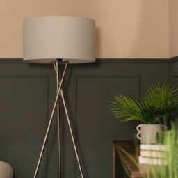 ValueLights Camden Polished Chrome Tripod Floor Lamp with Drum Lamp Shade & Bulb in Grey - thumbnail 2