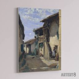 "Artery8 Camille Corot Dardagny Rural Village Street Canvas Wall Art Print - Size: W12"" x H16""" - thumbnail 2