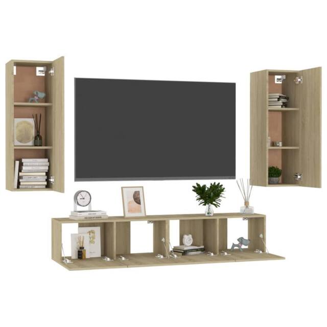 Berkfield Home Sturdy 4 Piece TV Cabinet Set Sonoma Oak Engineered Wood in Light Oak - image 1