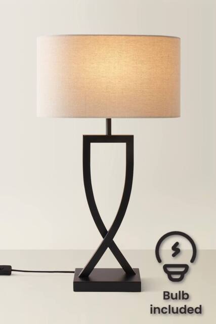 ValueLights Katniss Metal Industrial Tall Table Lamp with Linen Shade & Bulb in Black - image 1