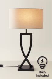 ValueLights Katniss Metal Industrial Tall Table Lamp with Linen Shade & Bulb in Black