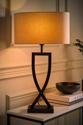 ValueLights Katniss Metal Industrial Tall Table Lamp with Linen Shade & Bulb in Black - thumbnail 3