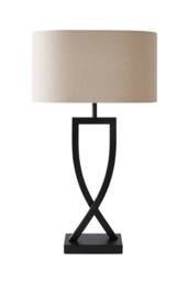 ValueLights Katniss Metal Industrial Tall Table Lamp with Linen Shade & Bulb in Black - thumbnail 7