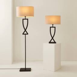ValueLights Katniss Metal Industrial Tall Table Lamp with Linen Shade & Bulb in Black - thumbnail 6