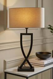 ValueLights Katniss Metal Industrial Tall Table Lamp with Linen Shade & Bulb in Black - thumbnail 2