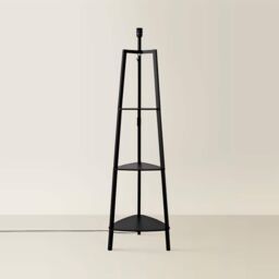 ValueLights Hiru 3 Tier Wooden Tripod Shelf Corner Floor Lamp Base in Black - thumbnail 2