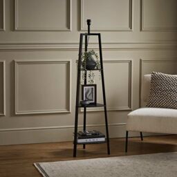 ValueLights Hiru 3 Tier Wooden Tripod Shelf Corner Floor Lamp Base in Black - thumbnail 1