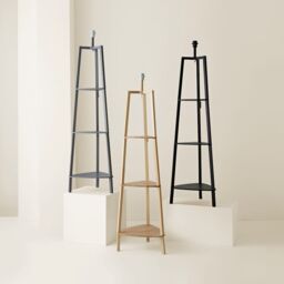 ValueLights Hiru 3 Tier Wooden Tripod Shelf Corner Floor Lamp Base in Black - thumbnail 5