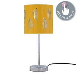 First Choice Lighting Chrome Touch Operated Table Lamp with Ochre Mustard Fern Shade in Silver - thumbnail 2