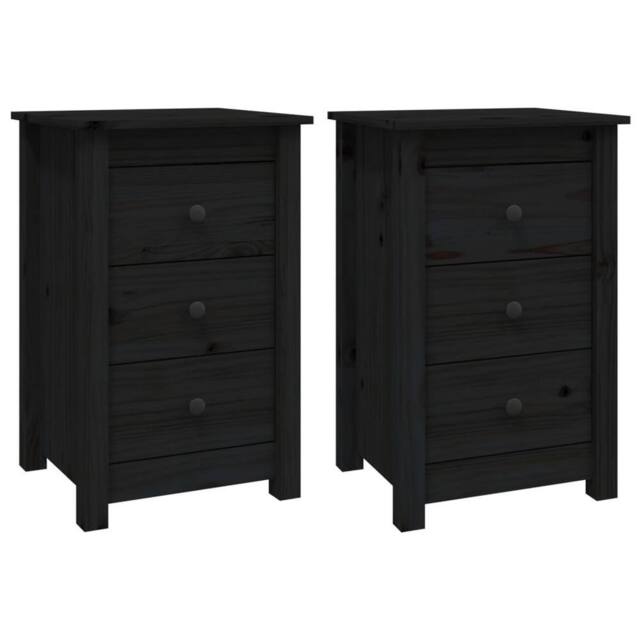 Berkfield Home Bedside Cabinets 2 pcs Black 40x35x61.5 cm Solid Wood Pine - image 1