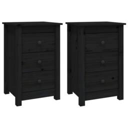 Berkfield Home Bedside Cabinets 2 pcs Black 40x35x61.5 cm Solid Wood Pine - thumbnail 1