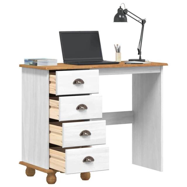 "Berkfield Home White Desk ""ASKIM"" with Drawers White 95x40x75 cm Solid Wood Pine - Size: 95 x 40 x 75 cm" - image 1