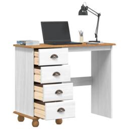 "Berkfield Home White Desk ""ASKIM"" with Drawers White 95x40x75 cm Solid Wood Pine - Size: 95 x 40 x 75 cm"