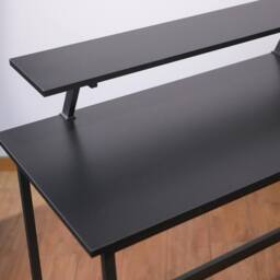 Abrihome L Office Computer Desk with Self Corner Table Top, Industrial Rustic in Black - Size: 1 Pack - thumbnail 4
