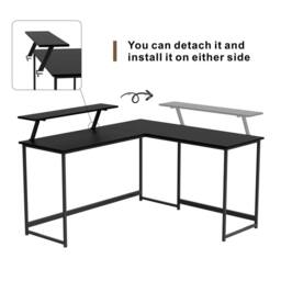Abrihome L Office Computer Desk with Self Corner Table Top, Industrial Rustic in Black - Size: 1 Pack - thumbnail 2