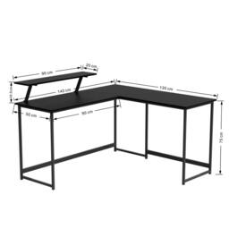 Abrihome L Office Computer Desk with Self Corner Table Top, Industrial Rustic in Black - Size: 1 Pack - thumbnail 5