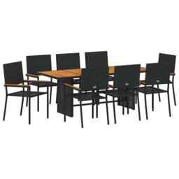 Berkfield Home Modern 9 Piece Garden Dining Set Black Poly Rattan - thumbnail 3
