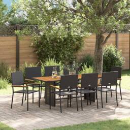 Berkfield Home Modern 9 Piece Garden Dining Set Black Poly Rattan - thumbnail 2