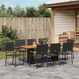 Berkfield Home Modern 9 Piece Garden Dining Set Black Poly Rattan - thumbnail 4