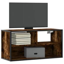 Berkfield Home TV Cabinet Smoked Oak 80x31x39.5 cm Engineered Wood & Metal in Brown - thumbnail 2