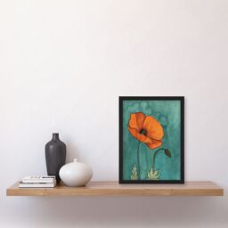 "Artery8 Poppy Flower Bloom Teal Orange Floral Watercolour Framed Wall Art in Blue - Size: W12"" x H16""" - thumbnail 4