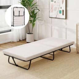Costway 190 x 80 cm Folding Bed Portable Guest Bed with Mattress in Beige - thumbnail 6