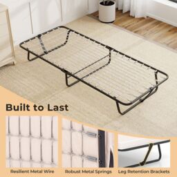 Costway 190 x 80 cm Folding Bed Portable Guest Bed with Mattress in Beige - thumbnail 5