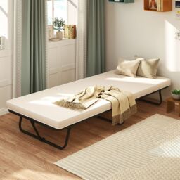 Costway 190 x 80 cm Folding Bed Portable Guest Bed with Mattress in Beige - thumbnail 2