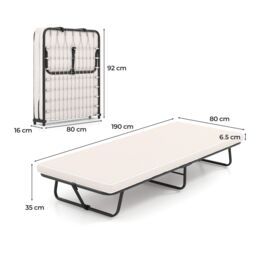Costway 190 x 80 cm Folding Bed Portable Guest Bed with Mattress in Beige - thumbnail 8