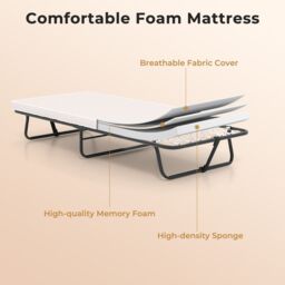 Costway 190 x 80 cm Folding Bed Portable Guest Bed with Mattress in Beige - thumbnail 9