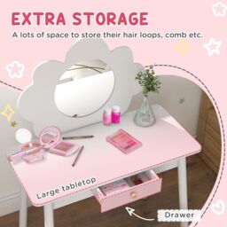 AIYAPLAY Kids Dressing Table with Mirror & Stool, Drawer, Cloud Design in White - thumbnail 6