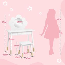 AIYAPLAY Kids Dressing Table with Mirror & Stool, Drawer, Cloud Design in White - thumbnail 3
