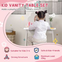 AIYAPLAY Kids Dressing Table with Mirror & Stool, Drawer, Cloud Design in White - thumbnail 4