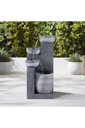 Garden Sanctuary Solar-Powered Patio Rockery Decor Water Feature in Natural