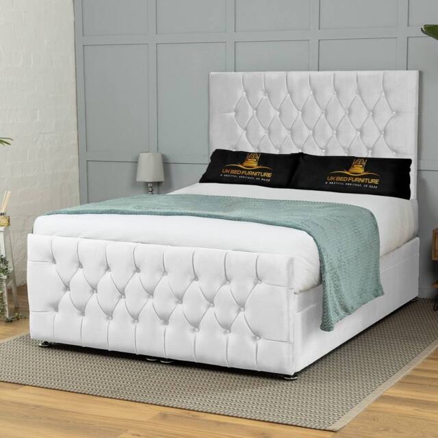 UK Bed Furniture Winchester End Lift Divan Ottoman Bed with 54 Inch Headboard in White - Size: Super King - image 1