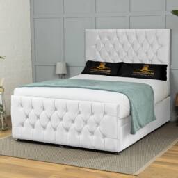 UK Bed Furniture Winchester End Lift Divan Ottoman Bed with 54 Inch Headboard in White - Size: Super King
