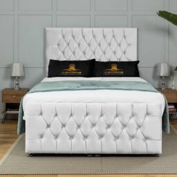 UK Bed Furniture Winchester End Lift Divan Ottoman Bed with 54 Inch Headboard in White - Size: Super King - thumbnail 2