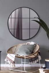 "MirrorOutlet Black Metal Framed Round Window Wall Mirror 39"" X 39"" (100x100CM) - Size: 1 Pack" - thumbnail 1