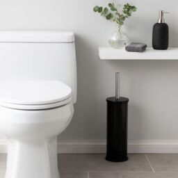 Harbour Housewares Round Toilet Brush & Holder - Cleaning Brush Set with Non Slip Base in Jet Black - thumbnail 7