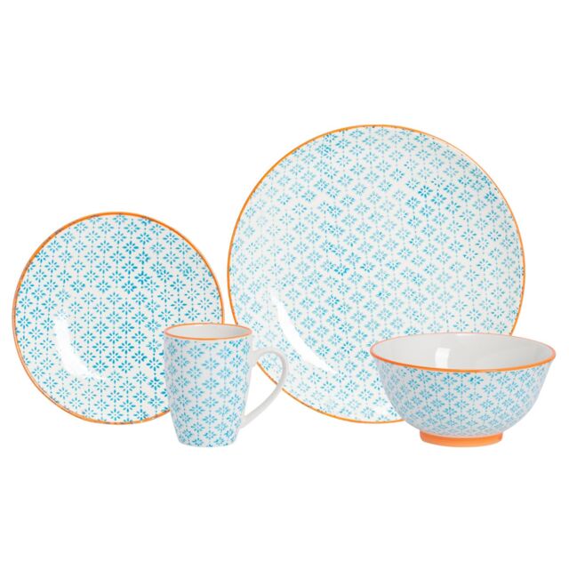 Nicola Spring 24 Piece Hand-Printed Dinner Crockery Set in Blue - image 1