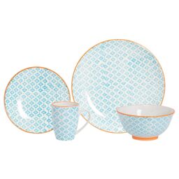 Nicola Spring 24 Piece Hand-Printed Dinner Crockery Set in Blue