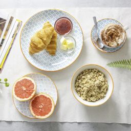 Nicola Spring 24 Piece Hand-Printed Dinner Crockery Set in Blue - thumbnail 3
