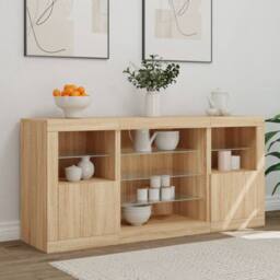 Berkfield Home Sideboard with LED Lights Sonoma Oak 142.5x37x67 cm in Light Tan - thumbnail 3