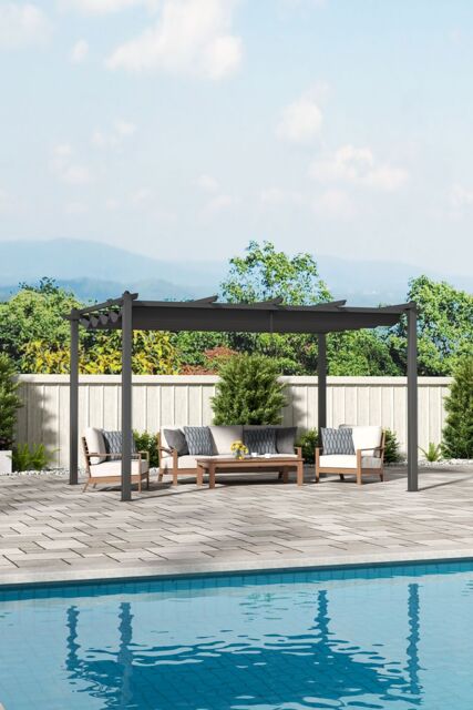 H&O Direct 13x10ft Aluminum Patio Pergola with Canopy in Grey - image 1
