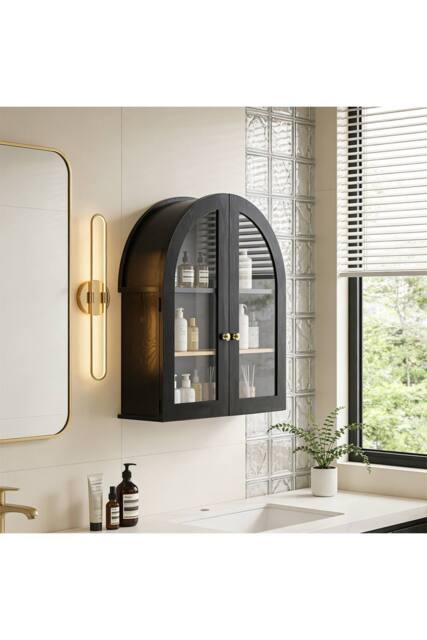 Living and Home Arched Wall Cabinet with Adjustable Shelf in Black - image 1